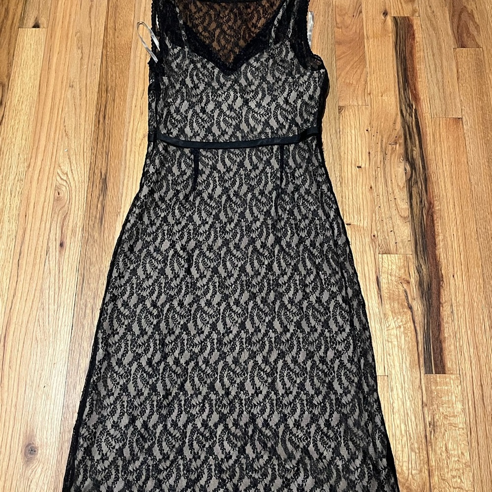 Express Vintage Black Lace Overlay Midi Dress Size 3/4 90s Goth Romantic - Picture 3 of 5